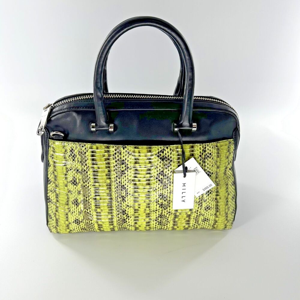 MILLY Limeade Neon Snakeskin Nappa Satchel Y2K 2000s 90s Rock Goth Punk runway